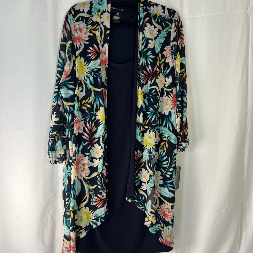 Navy Dress with Floral Sheer Kimono Size 18 NWT - Picture 3 of 9